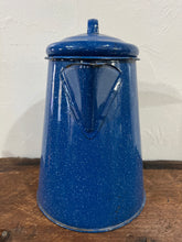 Vintage Enamelware 1990s Blue Speckled Large Coffee Pot Kettle Camping Farmhouse