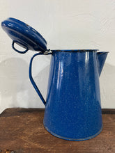 Vintage Enamelware 1990s Blue Speckled Large Coffee Pot Kettle Camping Farmhouse