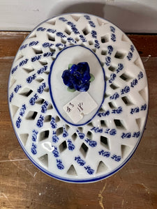 Vintage Blue and White Porcelain Lidded Dish